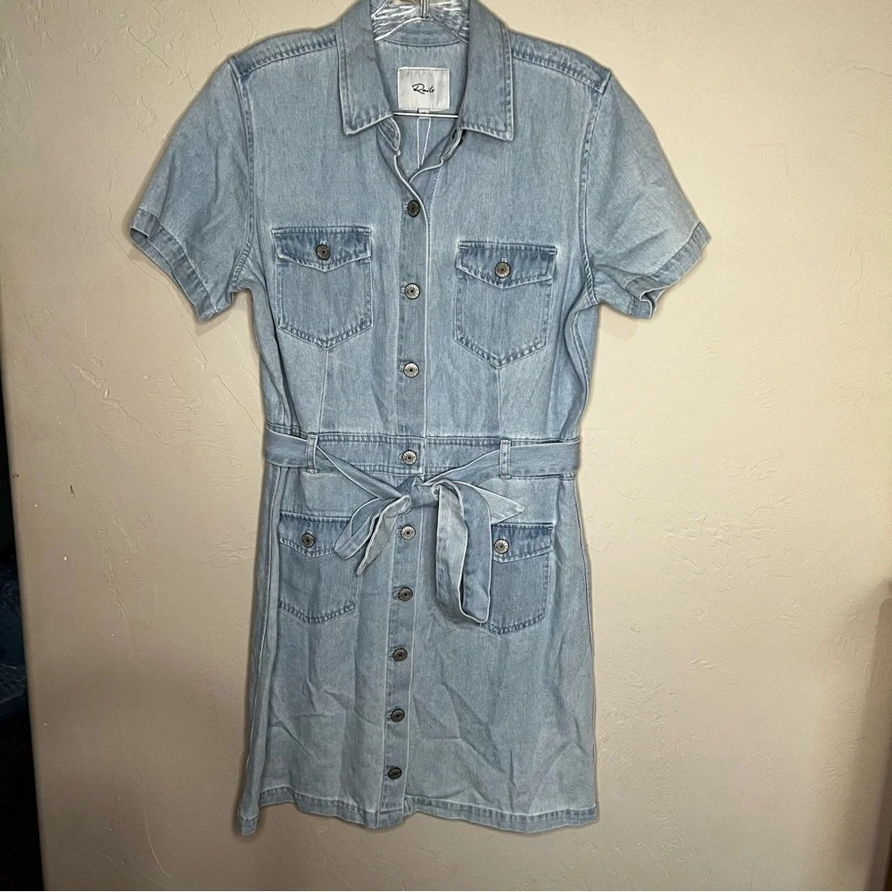 NWT Rails Danica Light Vintage Blue Denim Button‎ Down Belted Shirt Dress - Picture 2 of 11